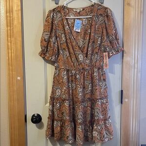 Free People Paisley Mini Dress in Brown and Cream